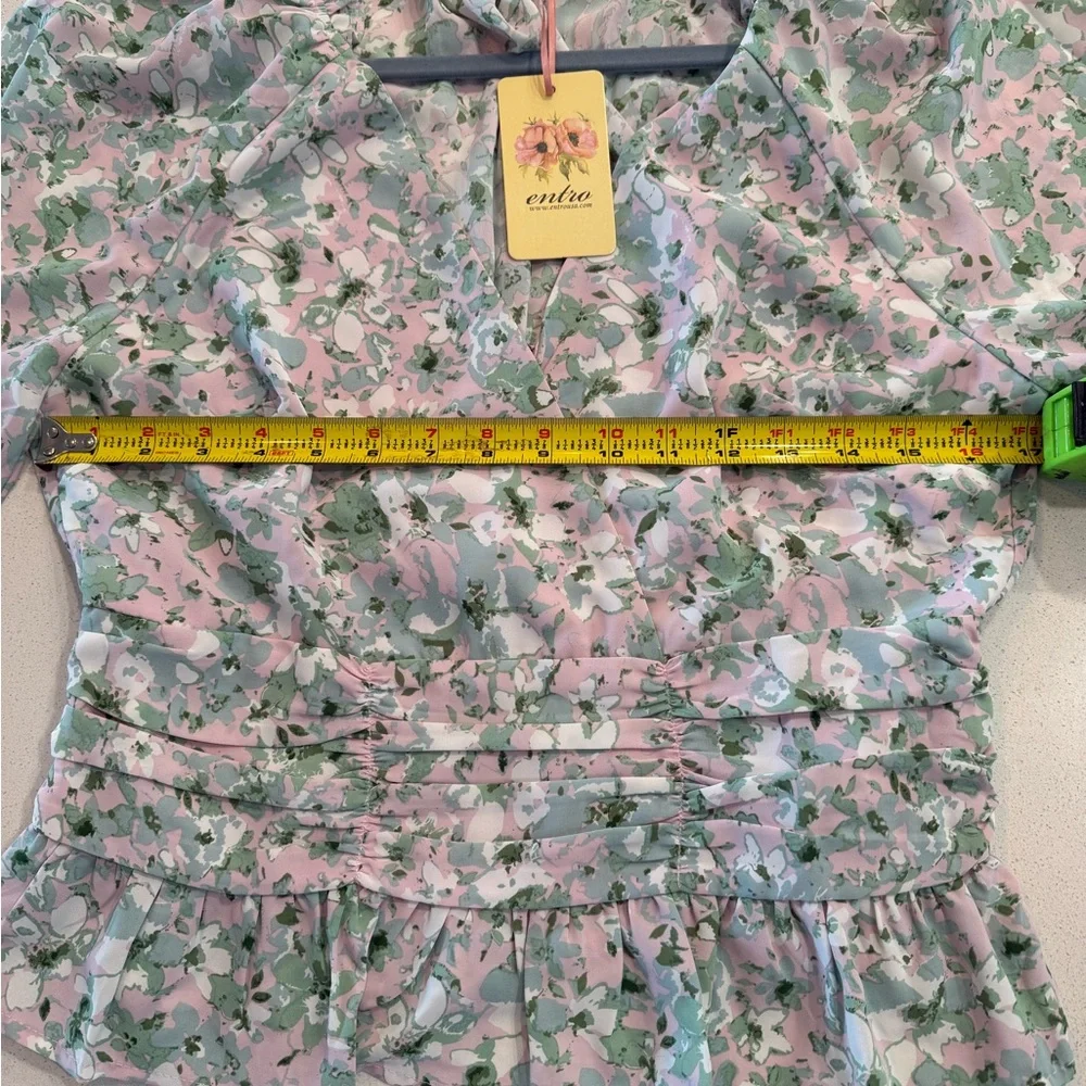 NWT Entro Pink and Green Floral Blouse Size Large - Picture 4 of 5